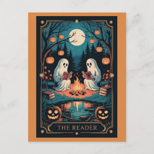 Cute Funny Fall Halloween Tarot Ghost Read Books Postcard