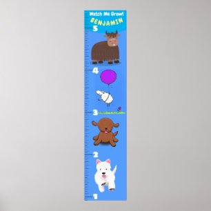 Cute funny farm animals cartoon growth chart