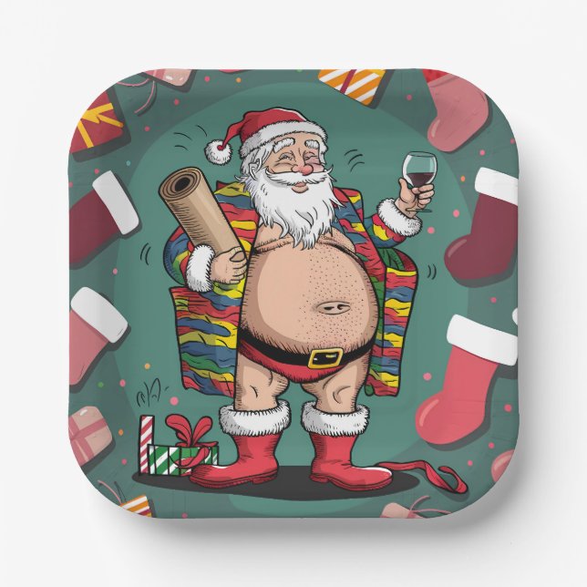 Cute funny father christmas paper plate (Front)