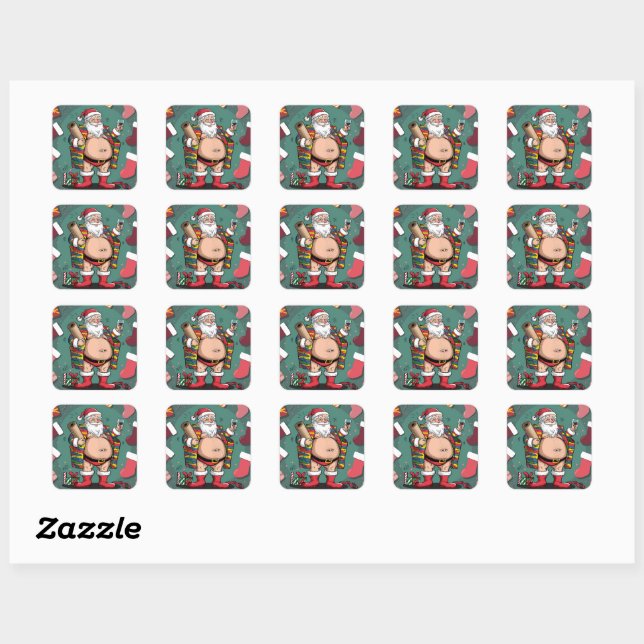 Cute funny father christmas square sticker (Sheet)