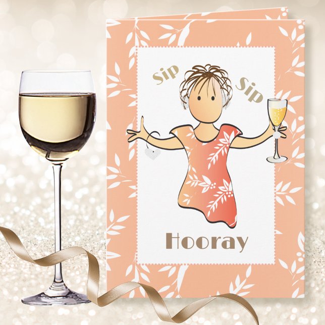Cute Funny Female Cartoon Wine Toast Birthday   Card (Creator Uploaded)