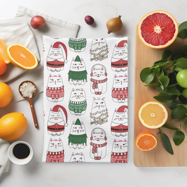 Cute Funny Festive Christmas Cat  Tea Towel (Creator Uploaded)