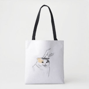 Cute Funny Finger Poke Squished Cat Hand Drawn Art Tote Bag