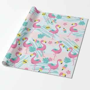 Cute Funny Flamingo Mint Green Tropical Pattern Wrapping Paper