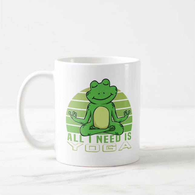 Cute funny frog doing yoga. funny yoga poses coffee mug (Left)