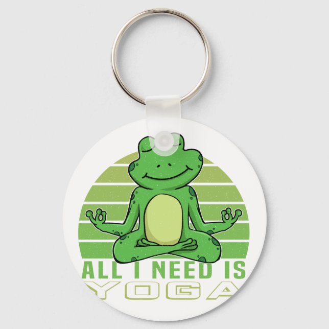 Cute funny frog doing yoga. funny yoga poses key ring (Front)