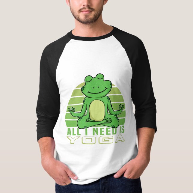 Cute funny frog doing yoga. funny yoga poses T-Shirt (Front)