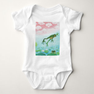 Cute Funny Frog Jumps Into The Pond Baby Bodysuit
