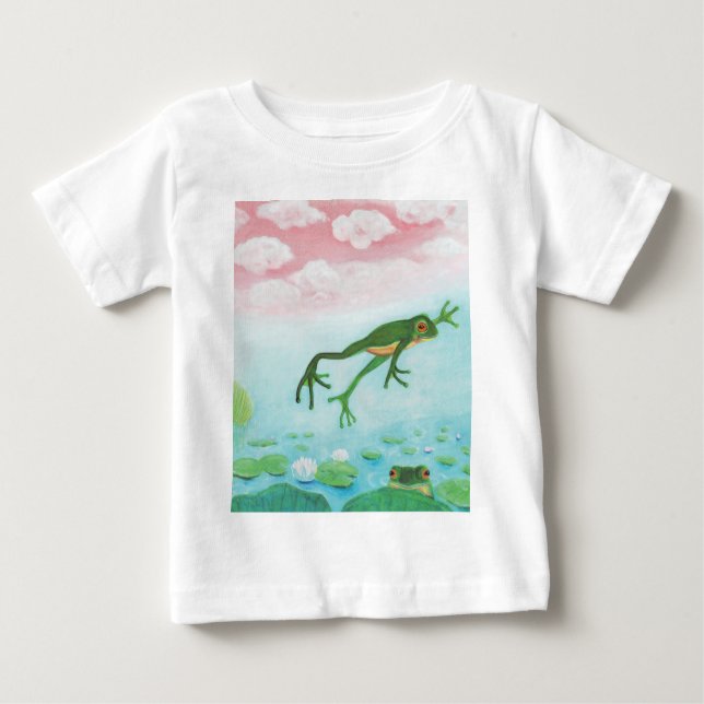 Cute Funny Frog Jumps Into The Pond   Baby T-Shirt (Front)