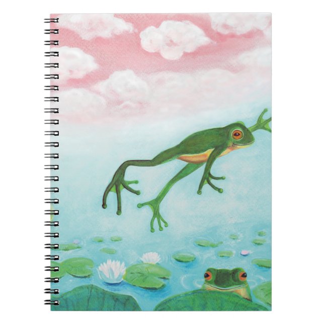 Cute Funny Frog Jumps Into The Pond  Notebook (Front)