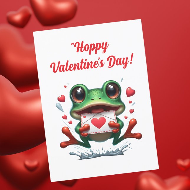 Cute Funny Frog  Love Hearts Valentines Card (Creator Uploaded)