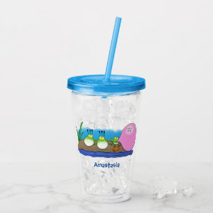 Cute funny frogs bubblegum cartoon illustration acrylic tumbler
