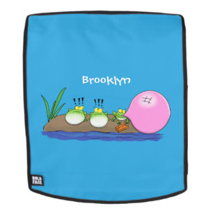 Cute funny frogs bubblegum cartoon illustration backpack
