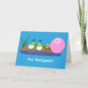Cute funny frogs bubblegum cartoon illustration card