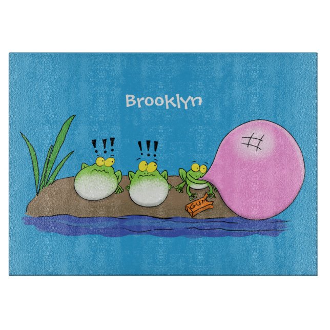 Cute funny frogs bubblegum cartoon illustration cutting board (Front)