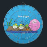 Cute funny frogs bubblegum cartoon illustration dartboard<br><div class="desc">This funny design features 3 cute green frogs with one blowing bubblegum. All done in happy cartoon style! Fun from the pond!</div>