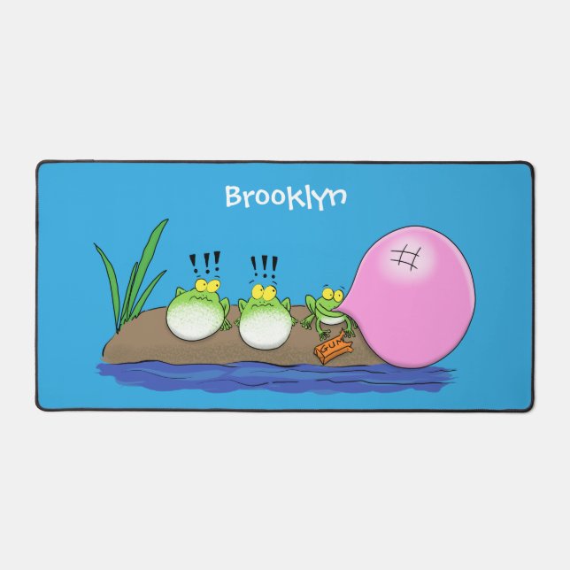Cute funny frogs bubblegum cartoon illustration desk mat (Front)
