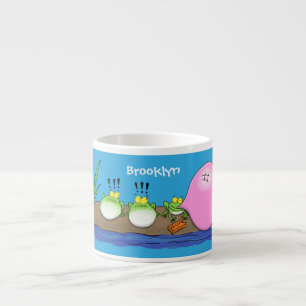 Cute funny frogs bubblegum cartoon illustration espresso cup