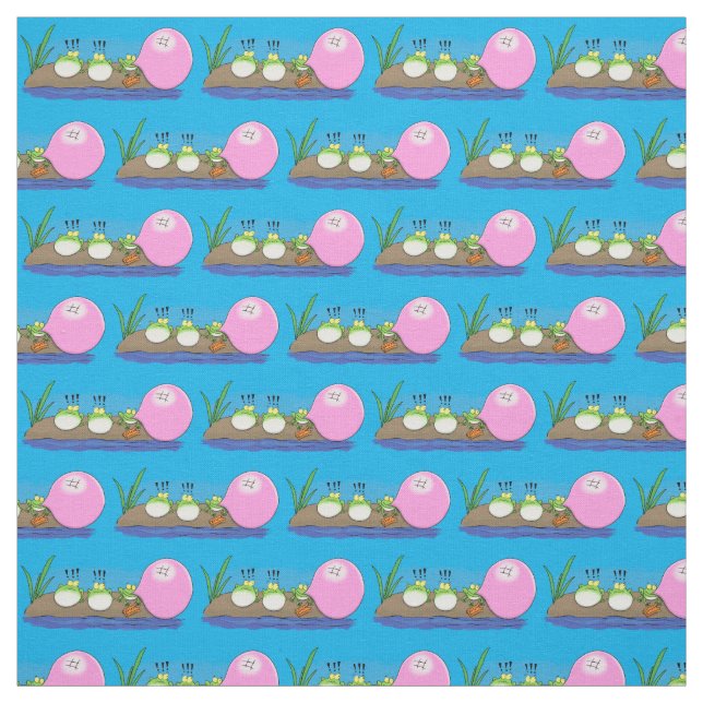 Cute funny frogs bubblegum cartoon illustration fabric (Swatch)