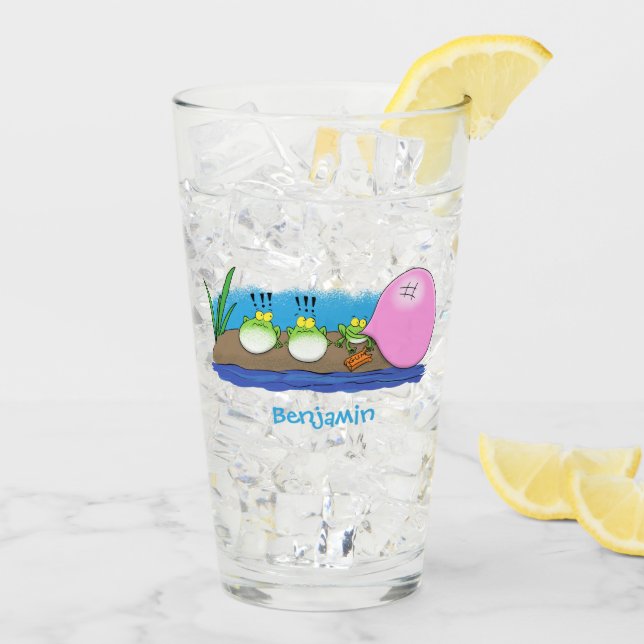 Cute funny frogs bubblegum cartoon illustration glass (Back Ice)