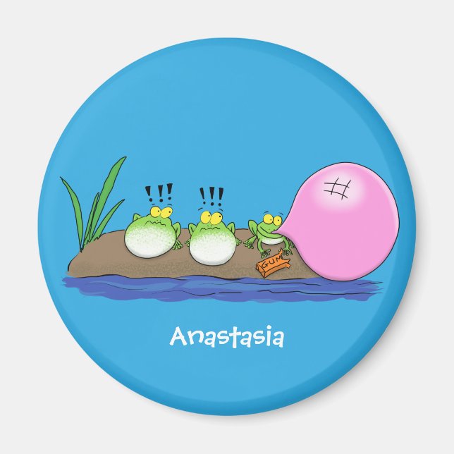 Cute funny frogs bubblegum cartoon illustration magnet (Front)