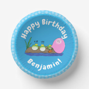 Cute funny frogs bubblegum cartoon illustration paper plate