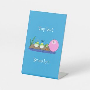 Cute funny frogs bubblegum cartoon illustration pedestal sign