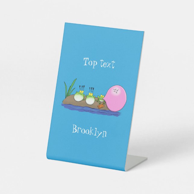 Cute funny frogs bubblegum cartoon illustration pedestal sign (Front)