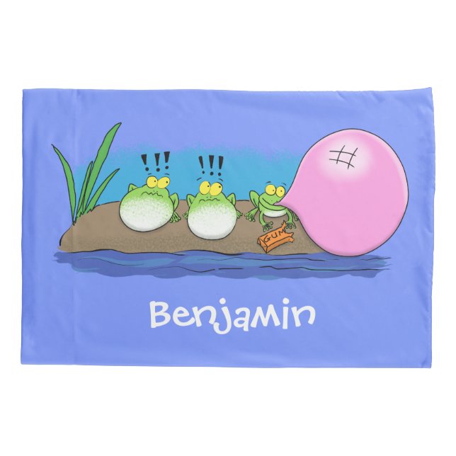 Cute funny frogs bubblegum cartoon illustration pillowcase (Back)