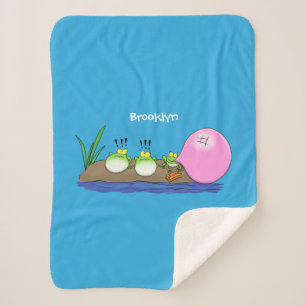 Cute funny frogs bubblegum cartoon illustration sherpa blanket