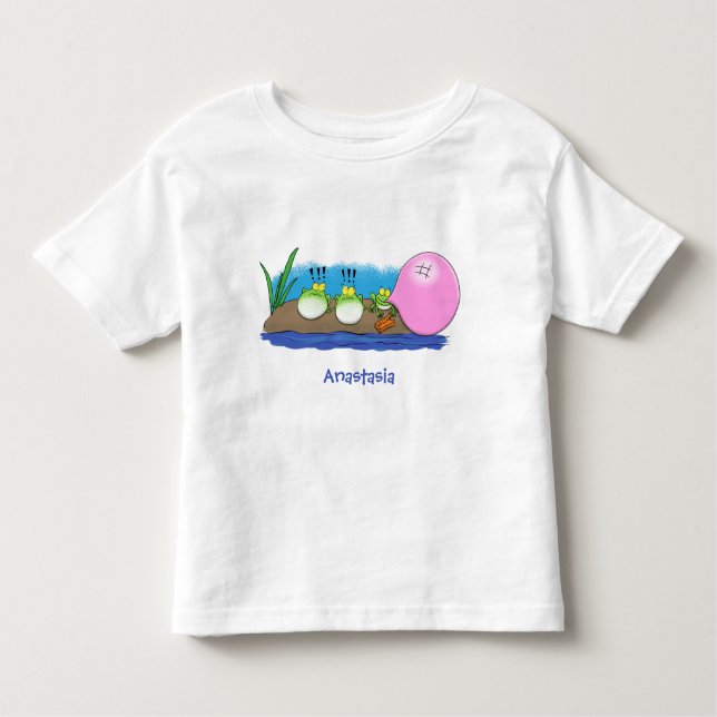 Cute funny frogs bubblegum cartoon illustration toddler T-Shirt (Front)