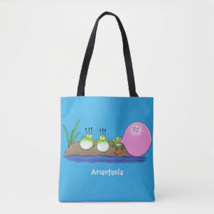 Cute funny frogs bubblegum cartoon illustration tote bag