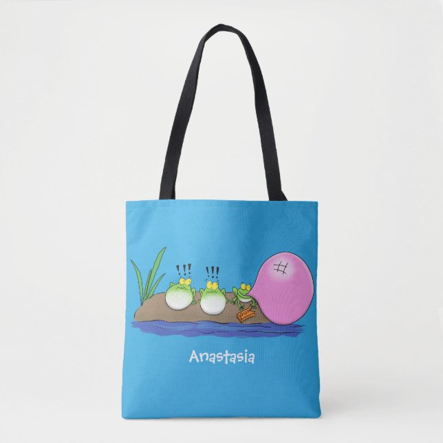 Cute funny frogs bubblegum cartoon illustration tote bag (Front)