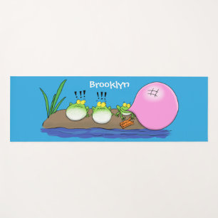 Cute funny frogs bubblegum cartoon illustration yoga mat