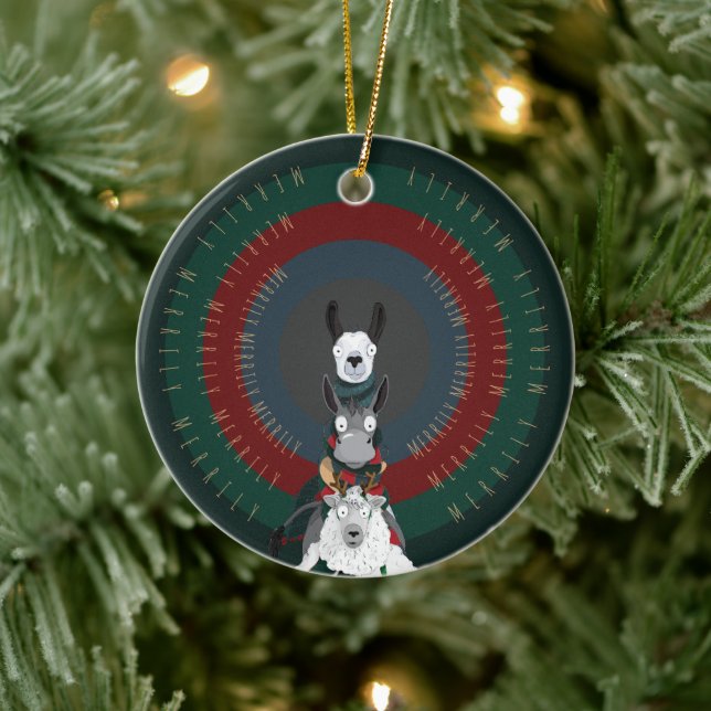 Cute, Funny, Fun Donkey Llama Sheep Ceramic Ornament (Tree)