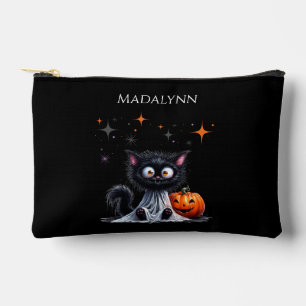 Cute Funny Ghost Black Kitten Halloween  Accessory Pouch