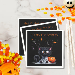 Cute Funny Ghost Black Kitten Halloween  Napkin