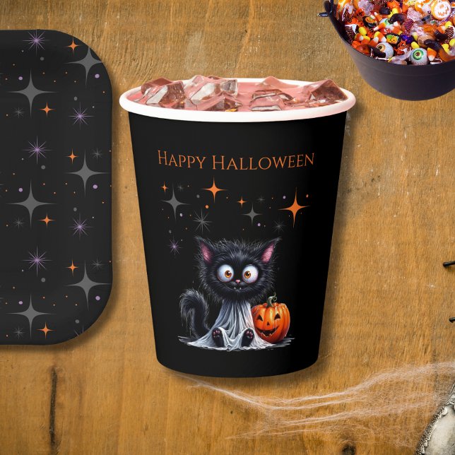 Cute Funny Ghost Black Kitten Halloween  Paper Cups (Creator Uploaded)