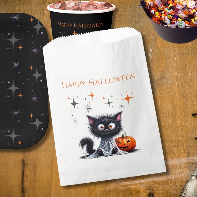 Cute Funny Ghost Black Retro Kitten Halloween  Favour Bag (Creator Uploaded)