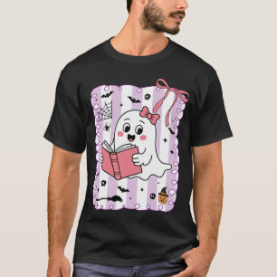 Cute Funny Ghost Book Reading Preppy Halloween T-Shirt