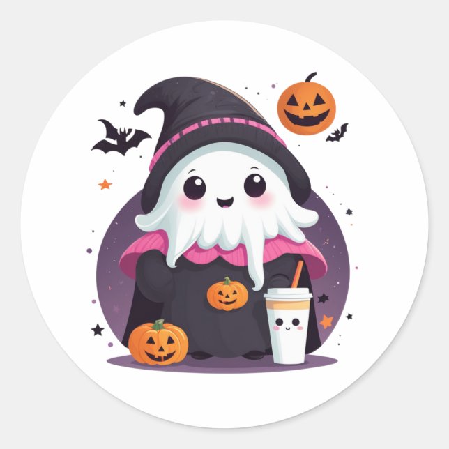 cute. funny ghost chocolate halloween  classic round sticker (Front)
