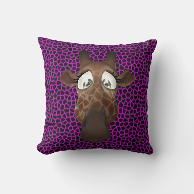 Cute Funny Giraffe Face Purple Animal Fur Pattern Cushion (Front)