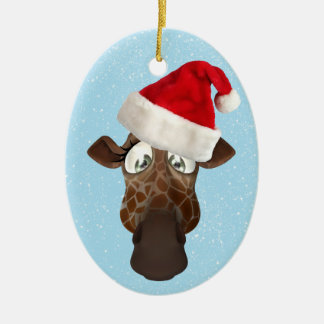 Cute Funny Giraffe in Santa Hat Ceramic Ornament