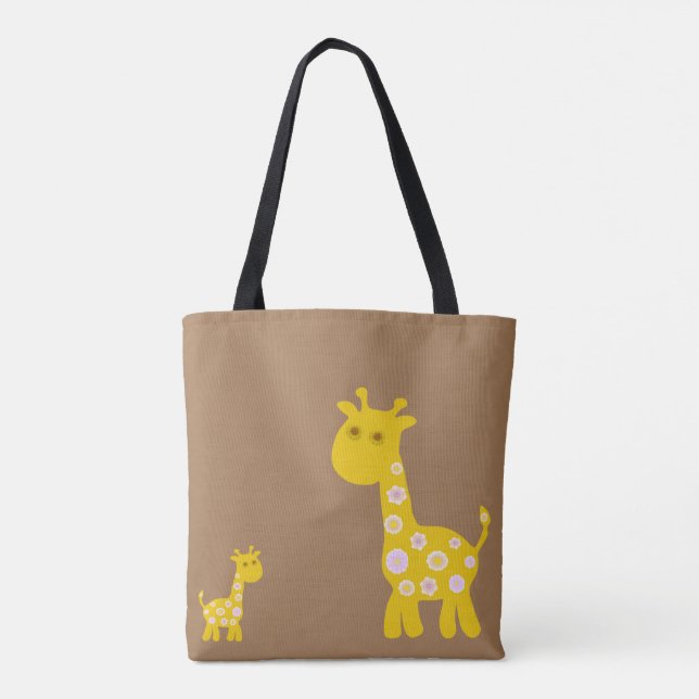 Cute funny giraffe kawaii cartoon kids tote bag (Back)