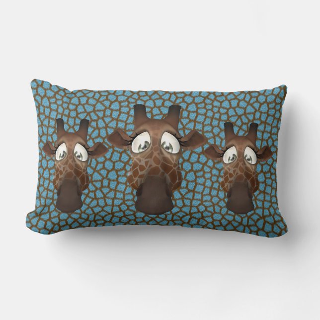 Cute Funny Giraffes Blue Fur Pattern Lumbar Cushion (Front)