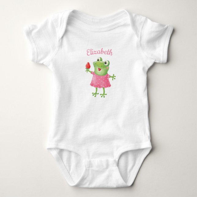 Cute Funny Girl Frog Pink Girl Baby Bodysuit (Front)