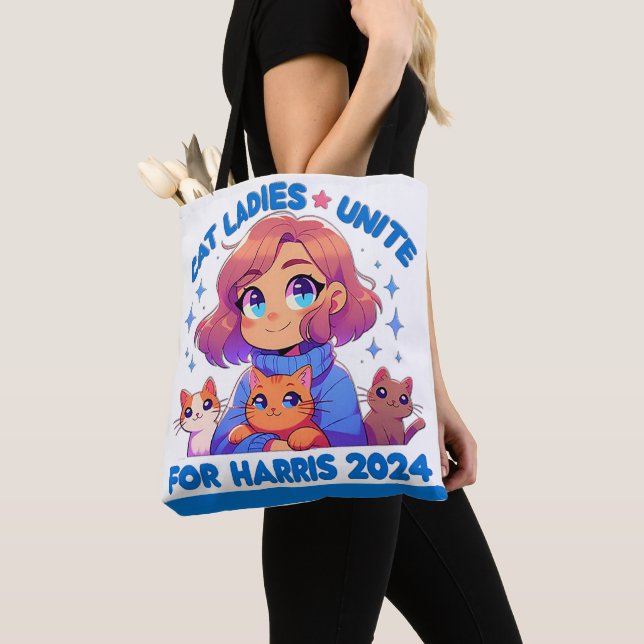 Cute Funny Girly Childless Cat Lady Unite Harris Tote Bag (Close Up)