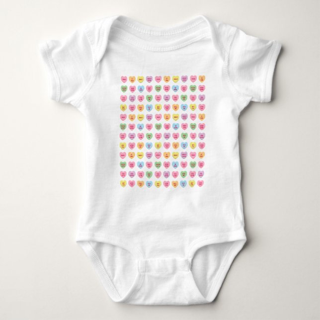 Cute funny girly custom conversation candy hearts baby bodysuit (Front)