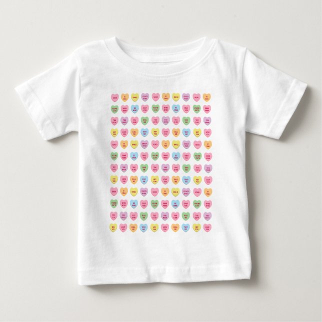 Cute funny girly custom conversation candy hearts baby T-Shirt (Front)