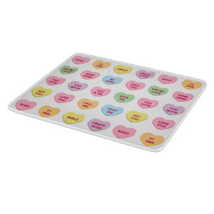 Cute funny girly custom conversation candy hearts cutting board